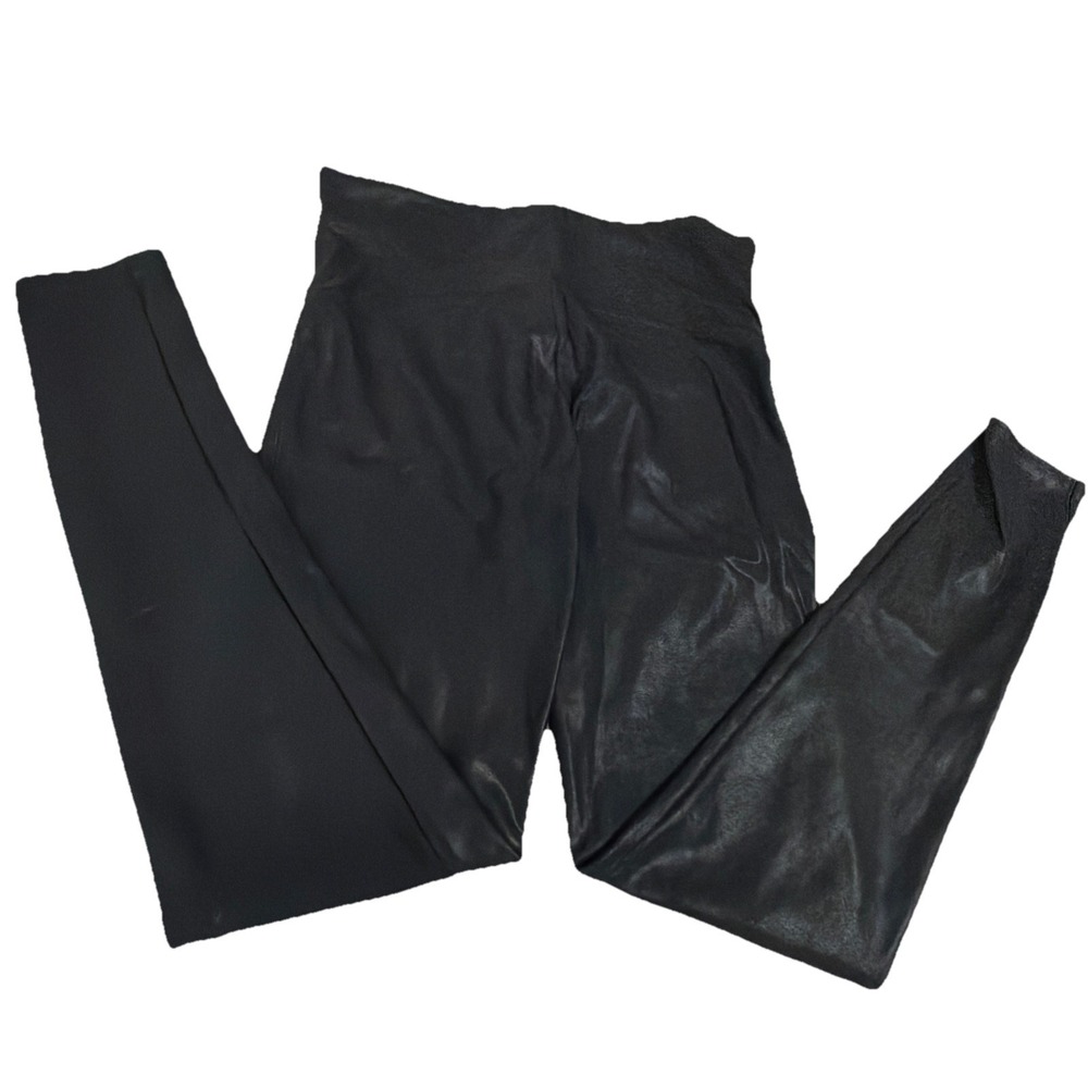 Spanx Leggings Womens Size Large Black Slimming Faux Leather High Rise Pull On
